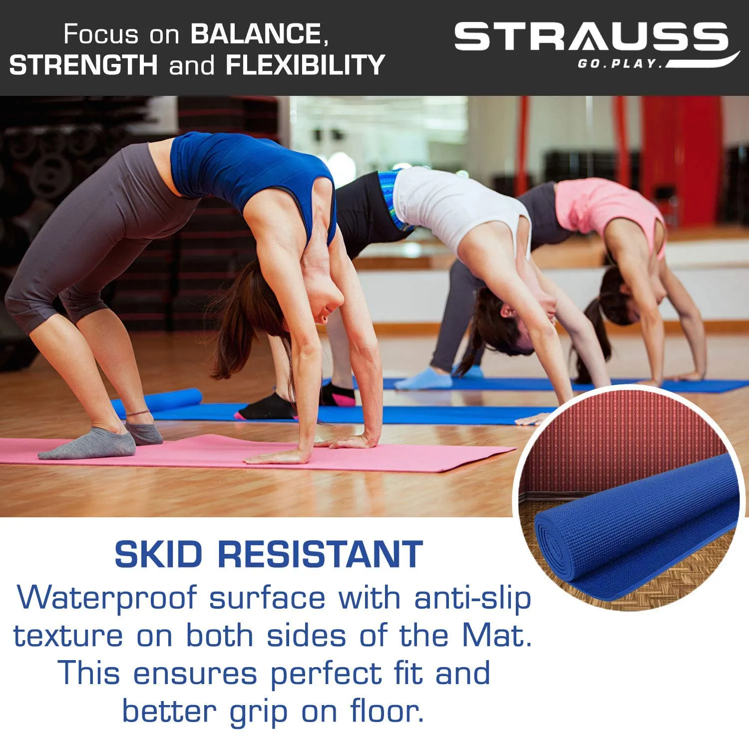 STRAUSS Extra Thick Yoga Mat with Carry Strap | Exercise Mat for Women and Men | Anti-Slip, Lightweight & Eco-Friendly Material | Gym Mat Ideal for Home & Gym Workout | 13MM, (Black)