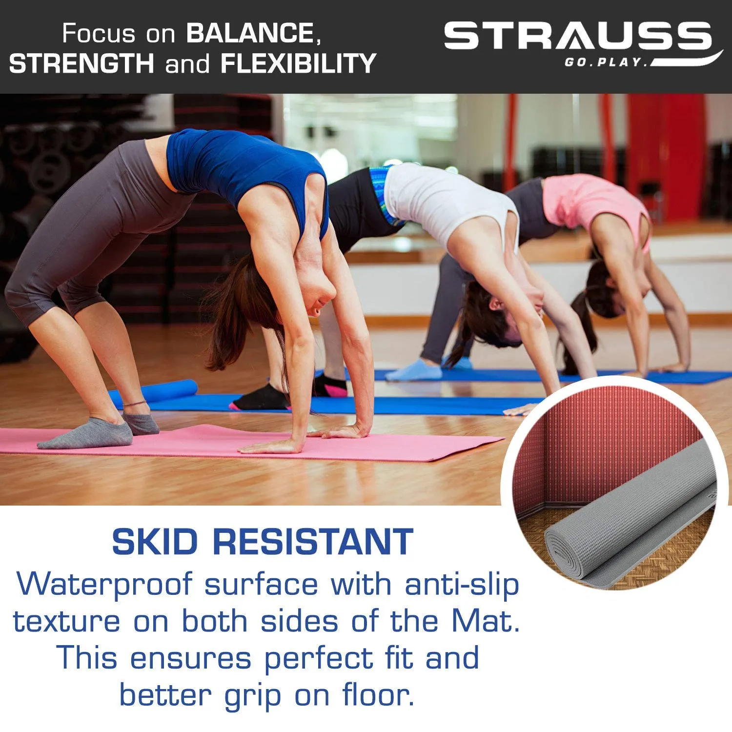 Strauss Extra Thick Yoga Mat with Carrying Strap, 13 mm (Red)