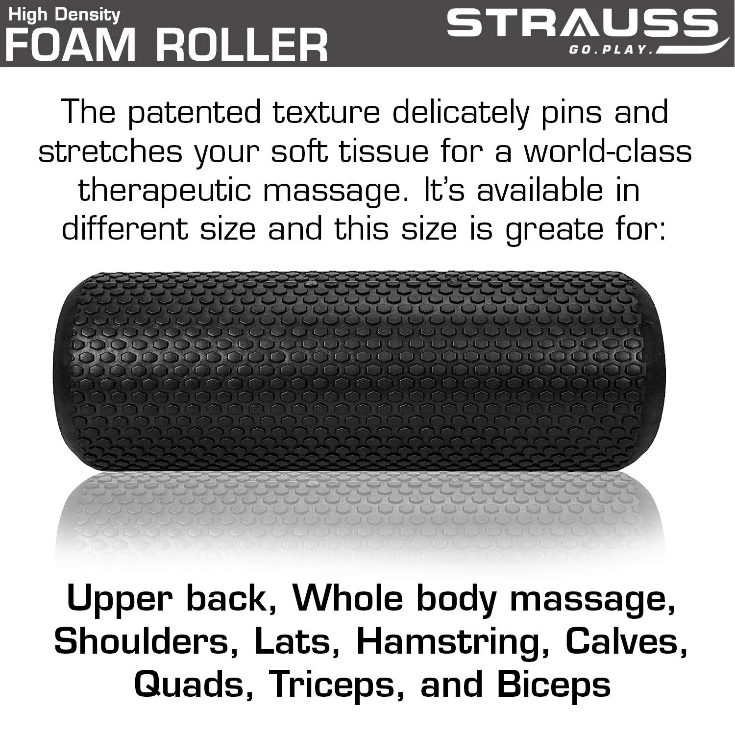 Strauss Foam Roller (Black), 30 cm and Yoga Block (Black)