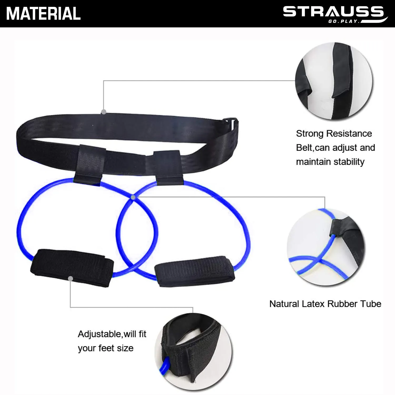 Strauss Resistance Exercise Tube | Resistance Tube for Exercise and Workout | Hip Band for Stretching, Squats, Legs, Thigh, Glutes and Hip Toning Workout | Ideal for Men & Women (Blue)