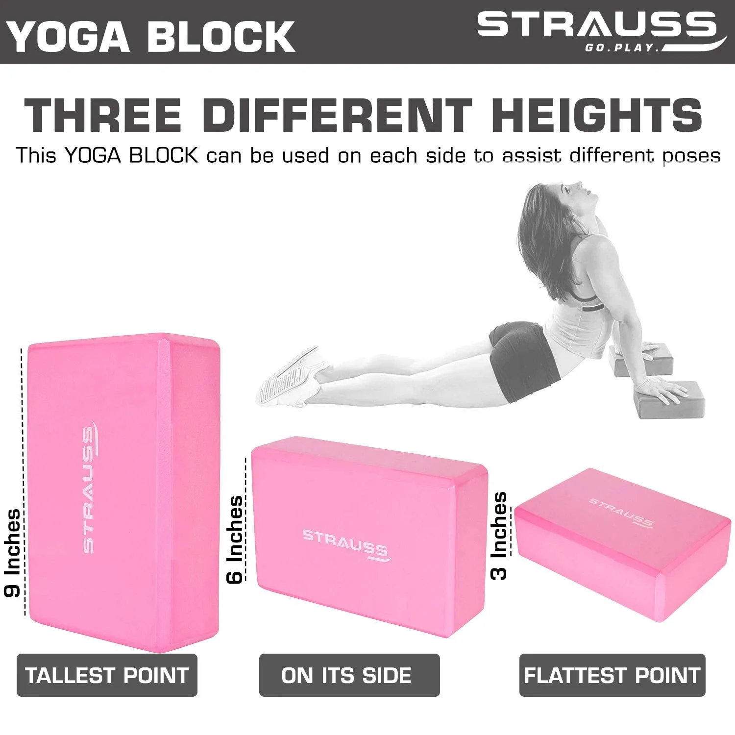 Strauss TPE Eco Friendly Dual Layer Yoga Mat, 6 mm (Pink) and Yoga Block (Pink)