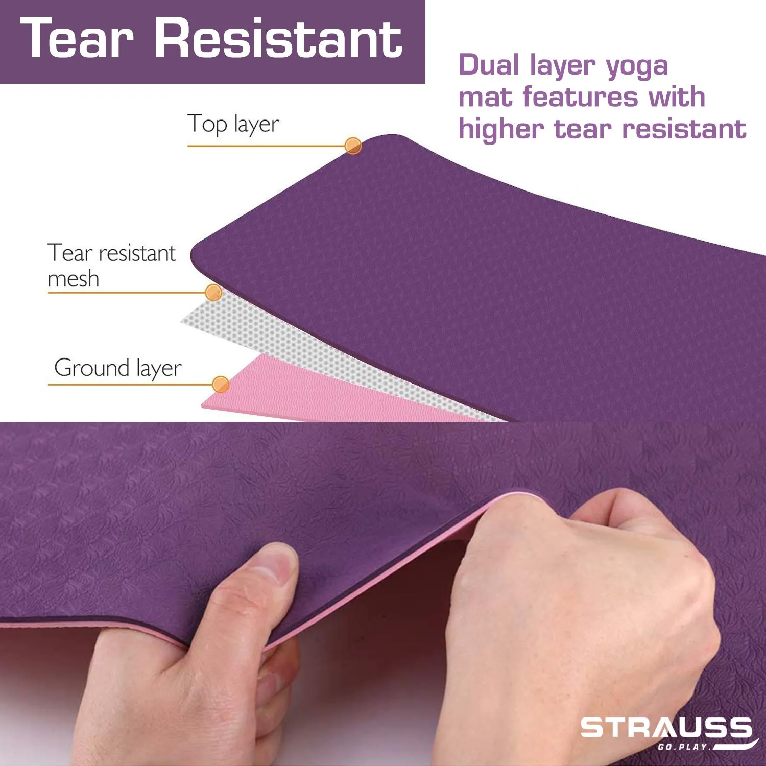 Strauss TPE Eco Friendly Dual Layer Yoga Mat, 6 mm (Pink) and Yoga Block (Pink)