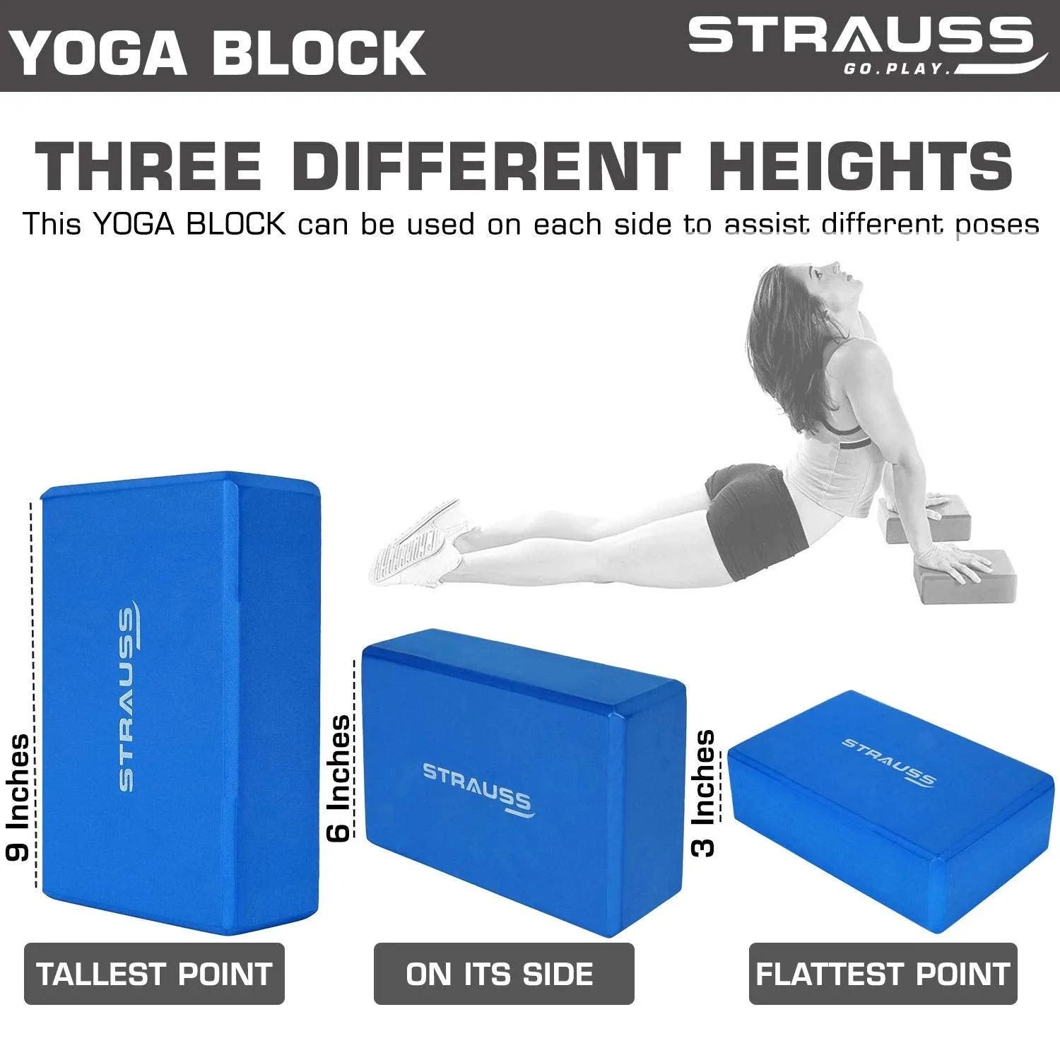 Strauss TPE Eco Friendly Dual Layer Yoga Mat, 6mm (Blue) and Yoga Block (Navy)