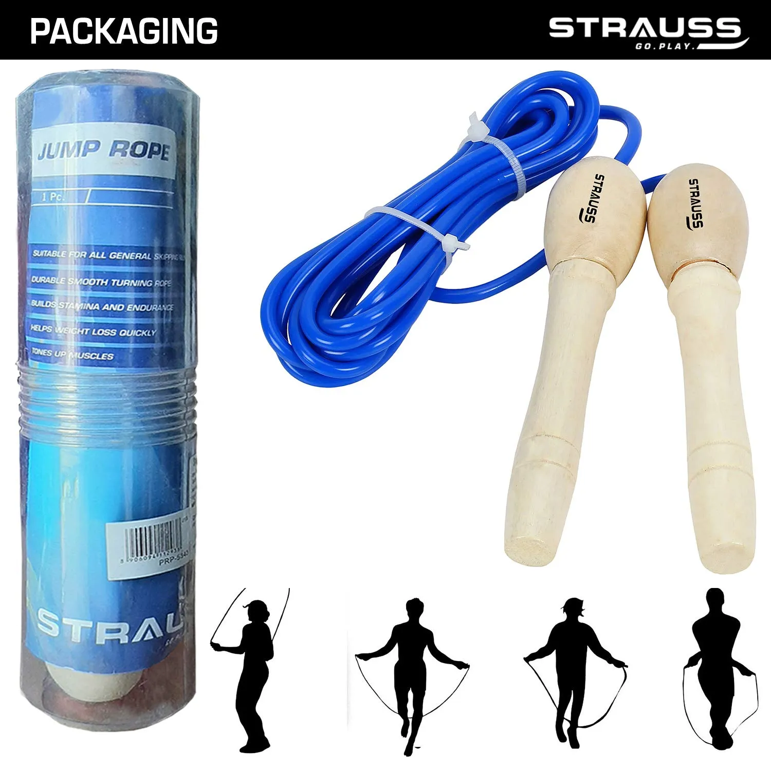 Strauss Wooden Skipping Rope, (Blue)