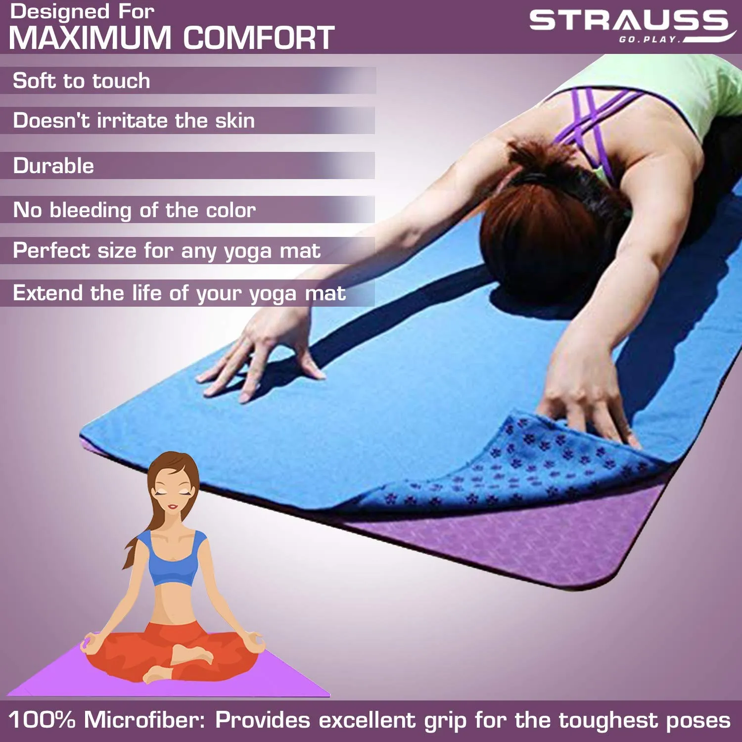 Strauss Yoga Block (Purple) and Anti-Slip Yoga Towel (Purple)