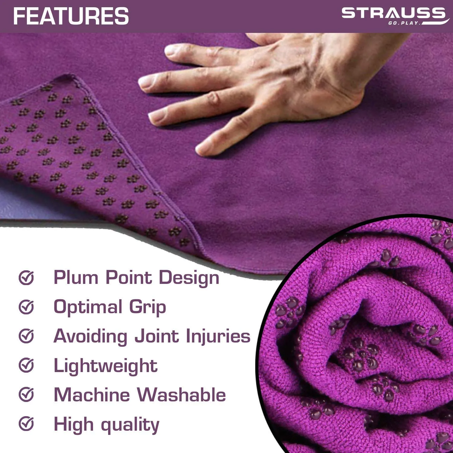 Strauss Yoga Block (Purple) and Anti-Slip Yoga Towel (Purple)