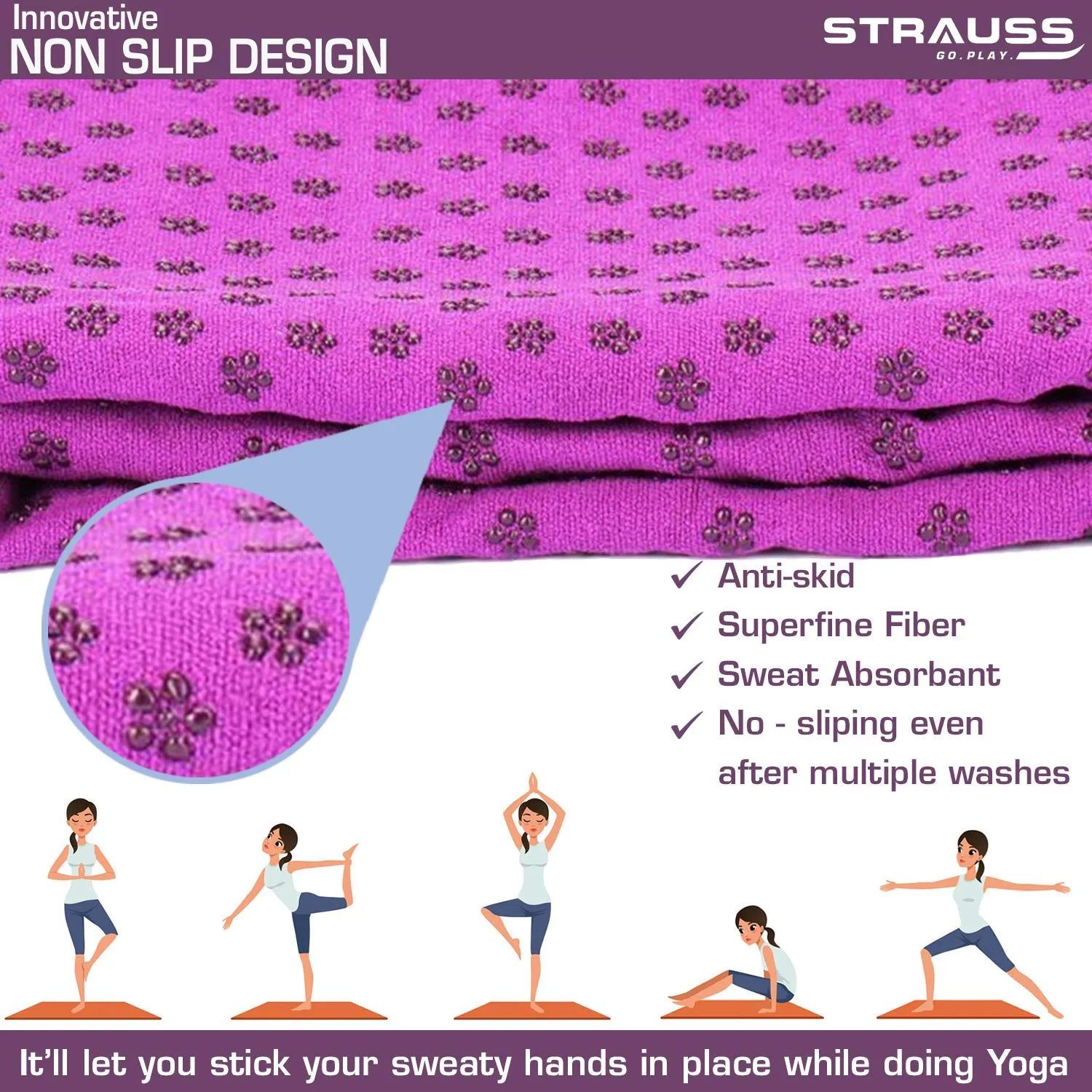 Strauss Yoga Block (Purple) and Anti-Slip Yoga Towel (Purple)