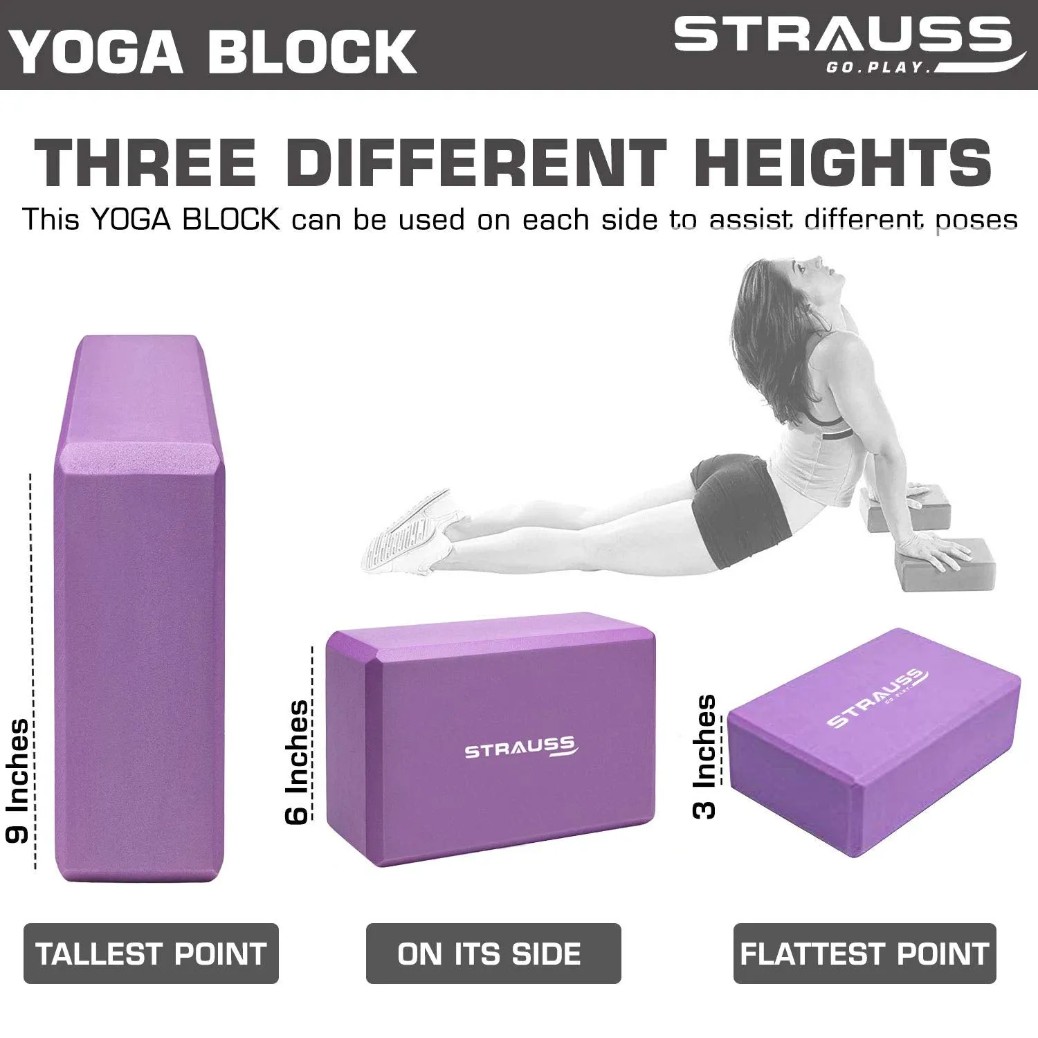 Strauss Yoga Block (Purple) and Foam Roller (Purple), 30 CM