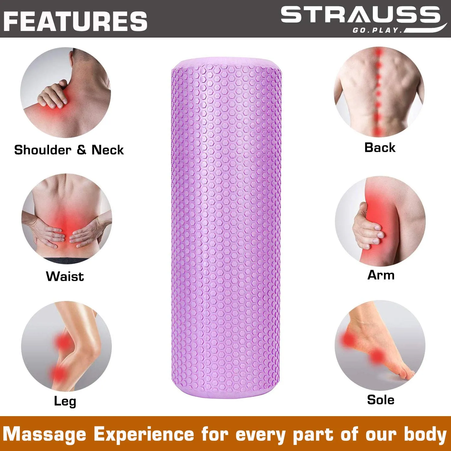 Strauss Yoga Block (Purple) and Foam Roller (Purple), 30 CM