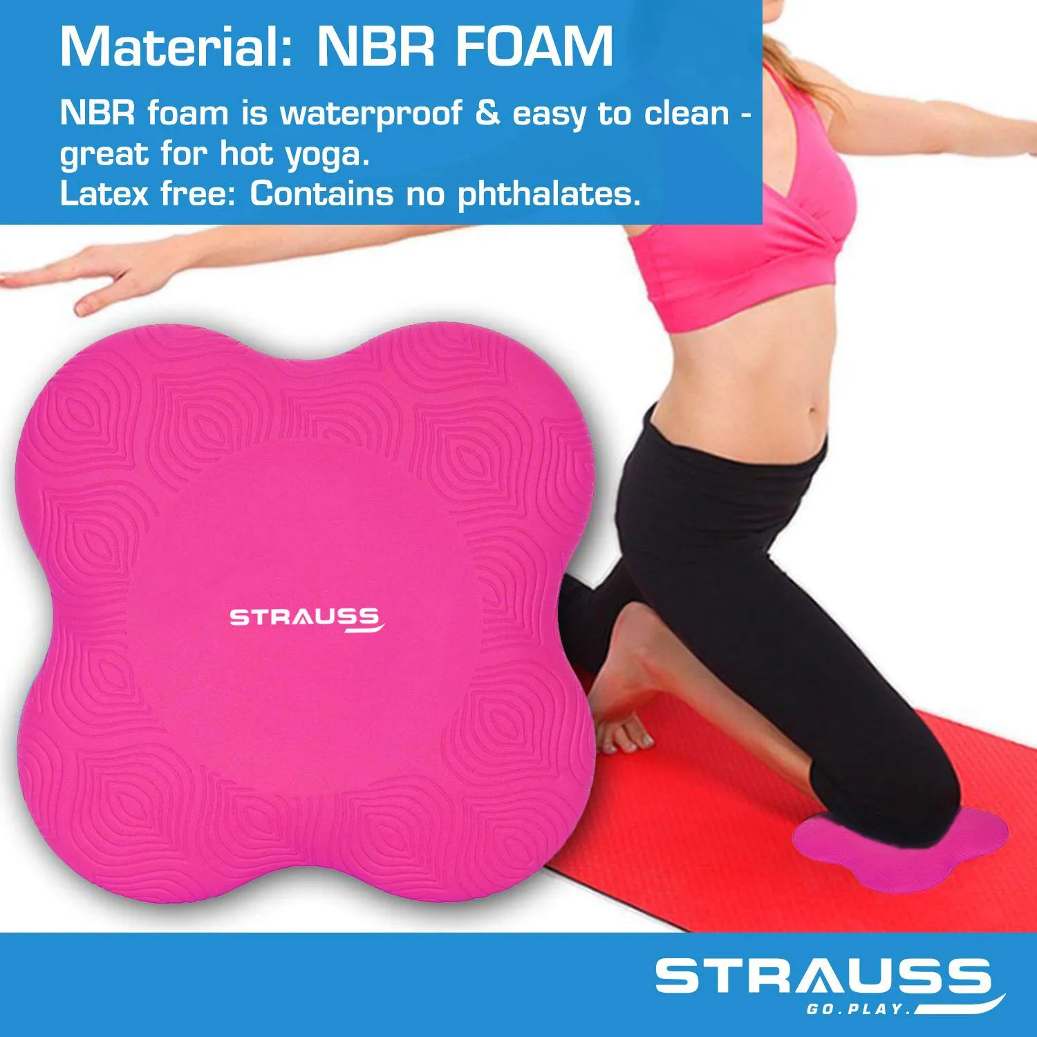 Strauss Yoga Block (Purple) and Yoga Knee Pad Cushions, (Pink)