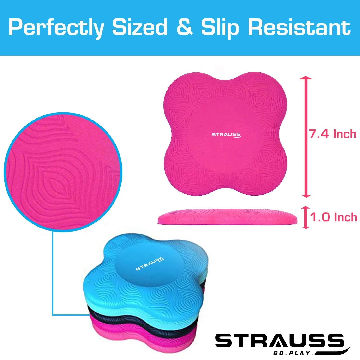 Strauss Yoga Block (Purple) and Yoga Knee Pad Cushions, (Pink)