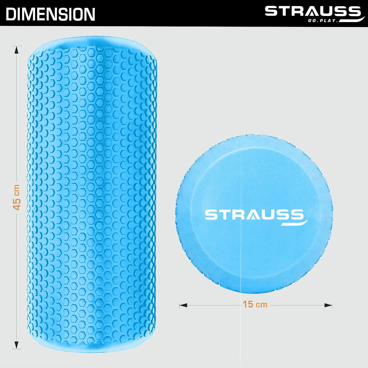 Strauss Yoga Foam Roller | Deep Tissue Massage Roller for Knee Exercise, Muscles Recovery & Physiotherapy | Home Gym Fitness Equipment for Full Body Relaxation and Flexibility | 45cm,(Sky Blue)