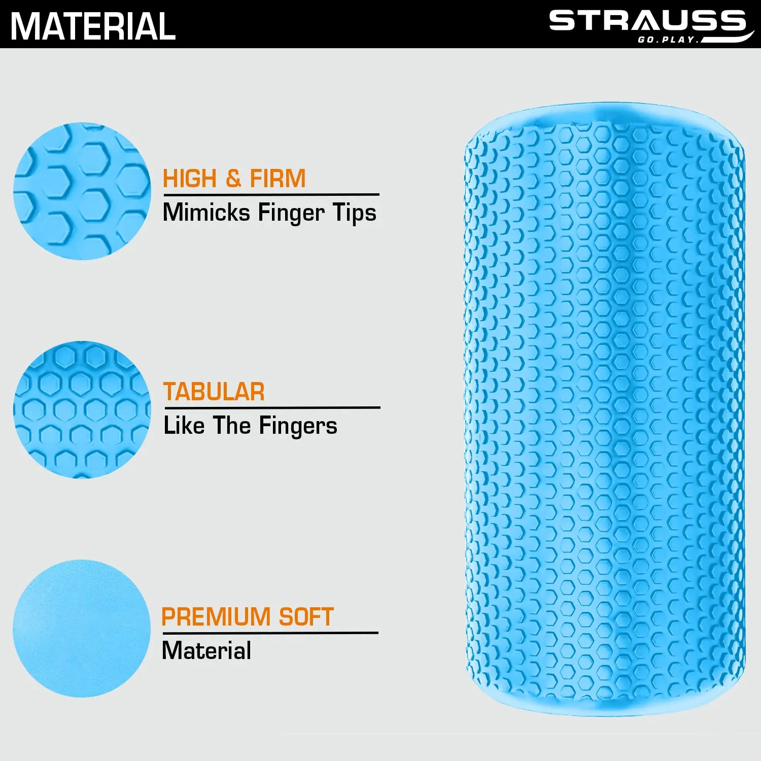 Strauss Yoga Foam Roller | Deep Tissue Massage Roller for Knee Exercise, Muscles Recovery & Physiotherapy | Home Gym Fitness Equipment for Full Body Relaxation and Flexibility | 45cm,(Sky Blue)