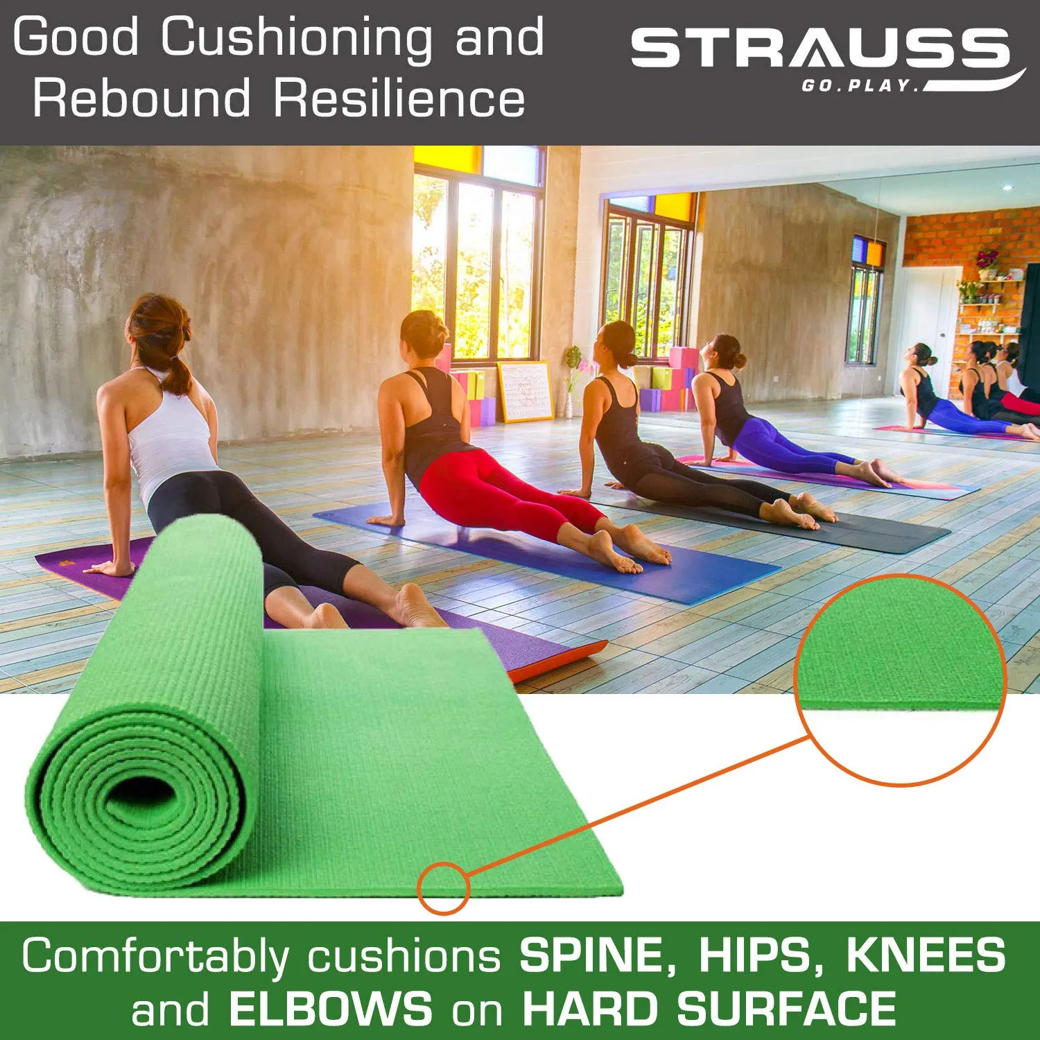 STRAUSS Yoga Mat with Carry Bag | Anti-Slip Exercise Mat for Women & Men | Home Gym Workout, Yoga, Pilates | Eco-friendly | Non-Slip Surface | Lightweight & Durable | 6mm (Green)