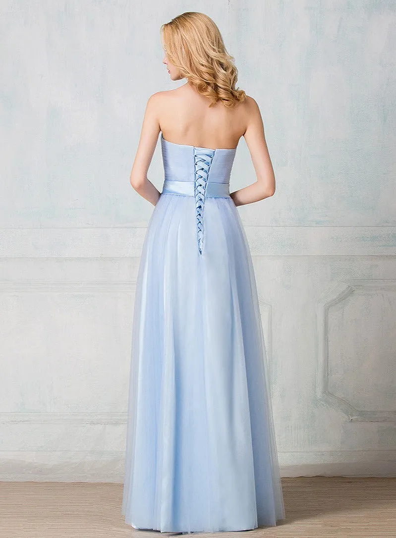 Sweetheart strapless floor-length tulle long prom dress