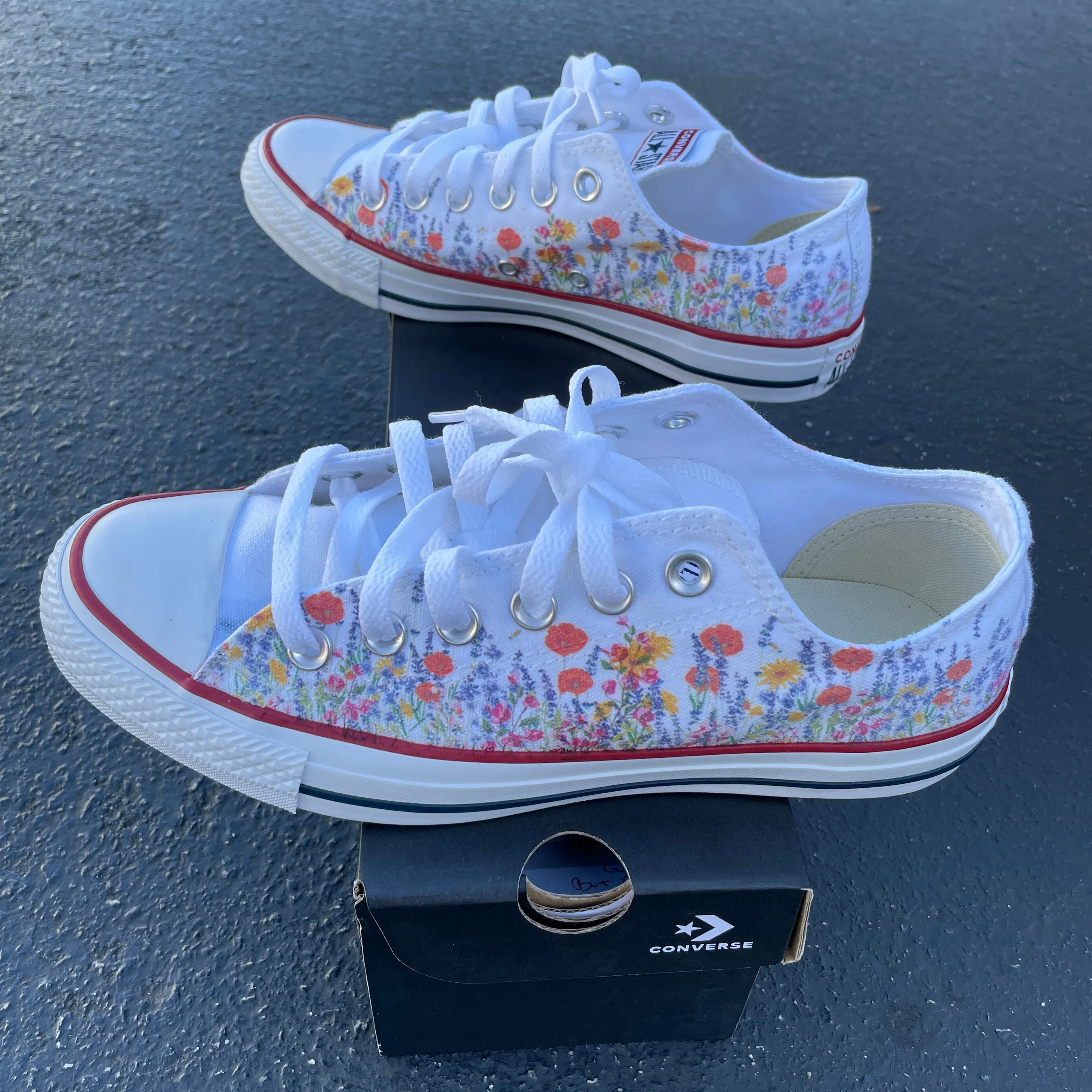 Take a Walk Through a Flower Field - Custom Wedding Shoes White Low Tops