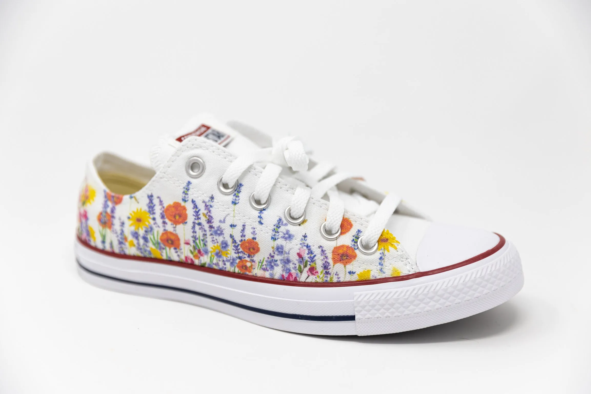 Take a Walk Through a Flower Field - Custom Wedding Shoes White Low Tops