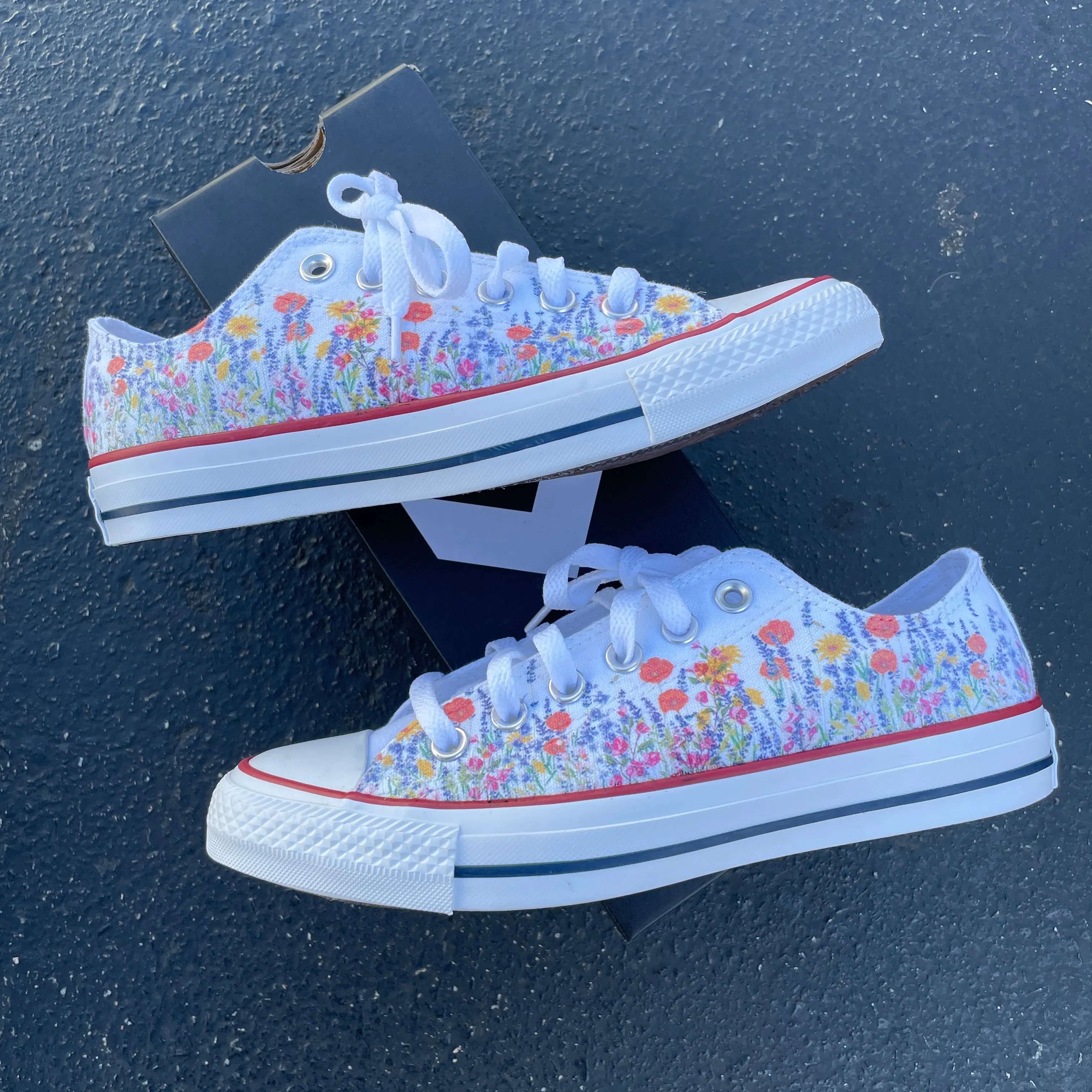 Take a Walk Through a Flower Field - Custom Wedding Shoes White Low Tops