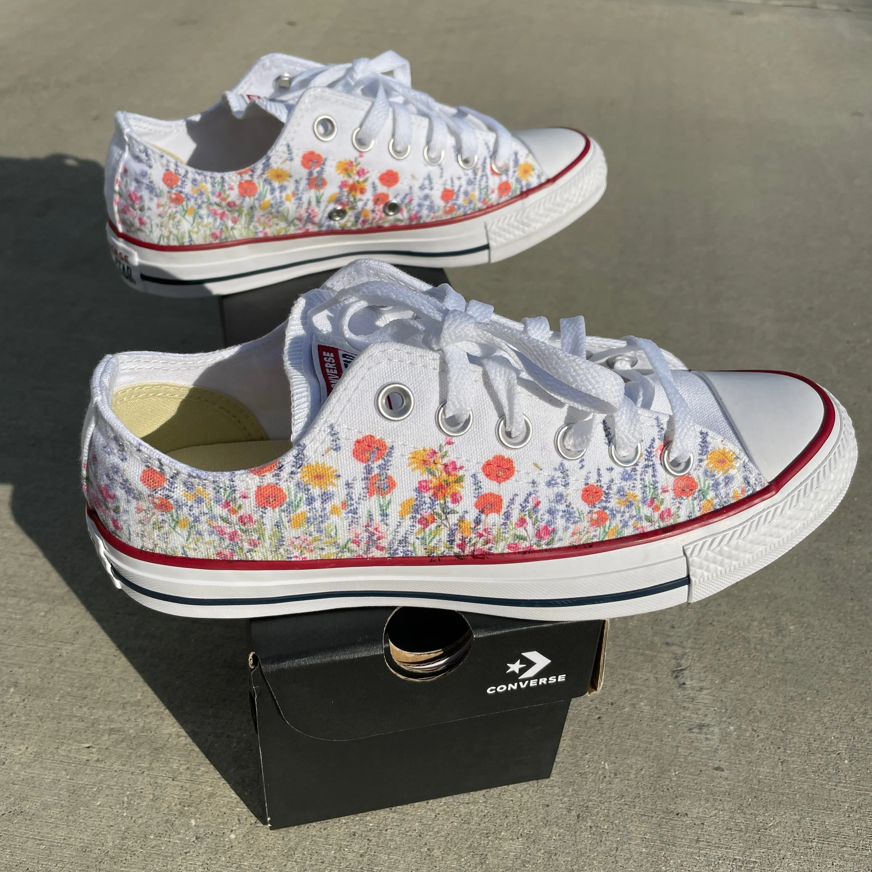 Take a Walk Through a Flower Field - Custom Wedding Shoes White Low Tops