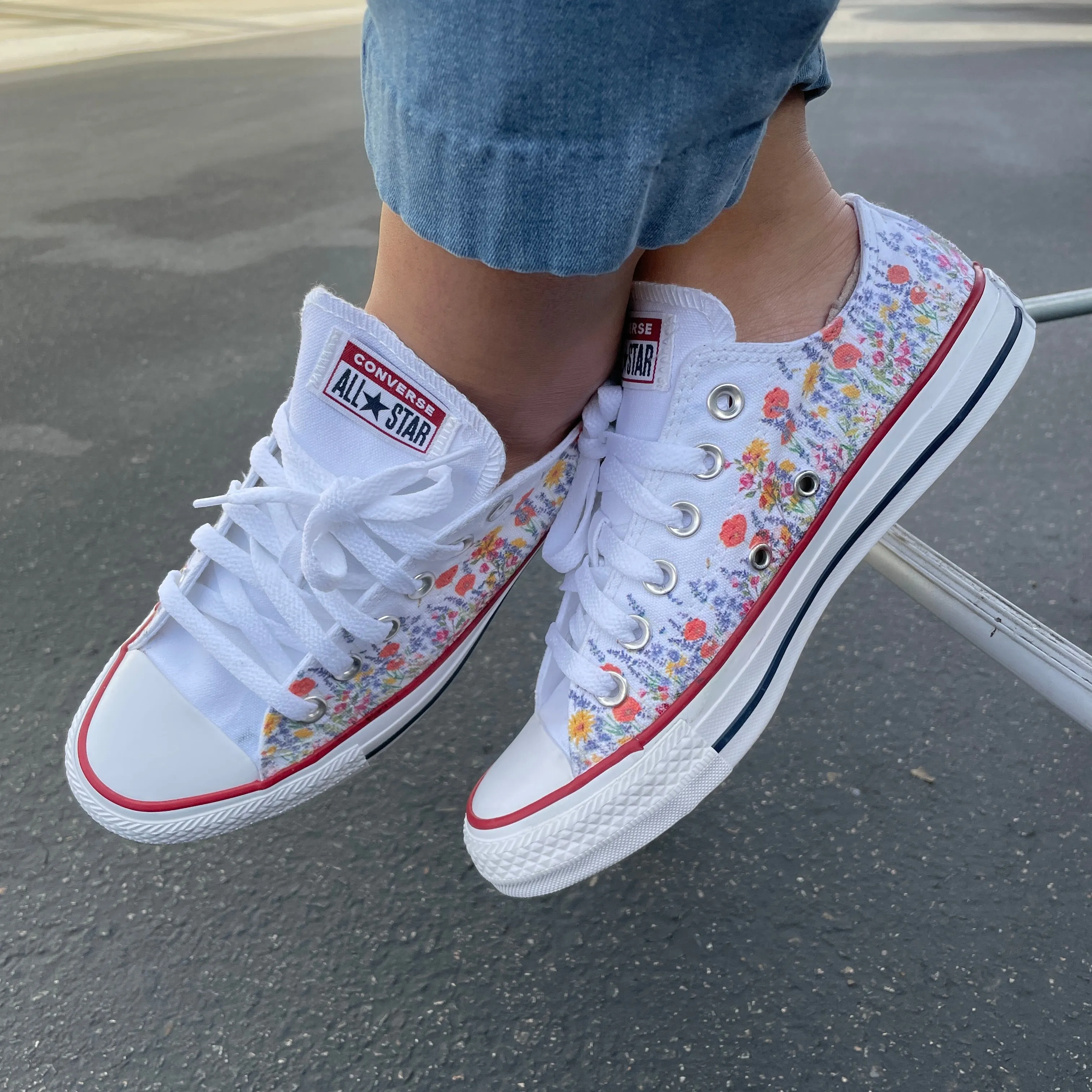 Take a Walk Through a Flower Field - Custom Wedding Shoes White Low Tops