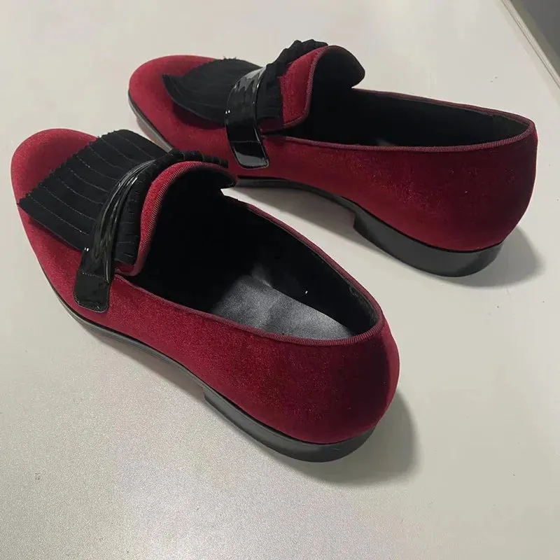 TEEK - Mens Red Wine Velvet Loafers