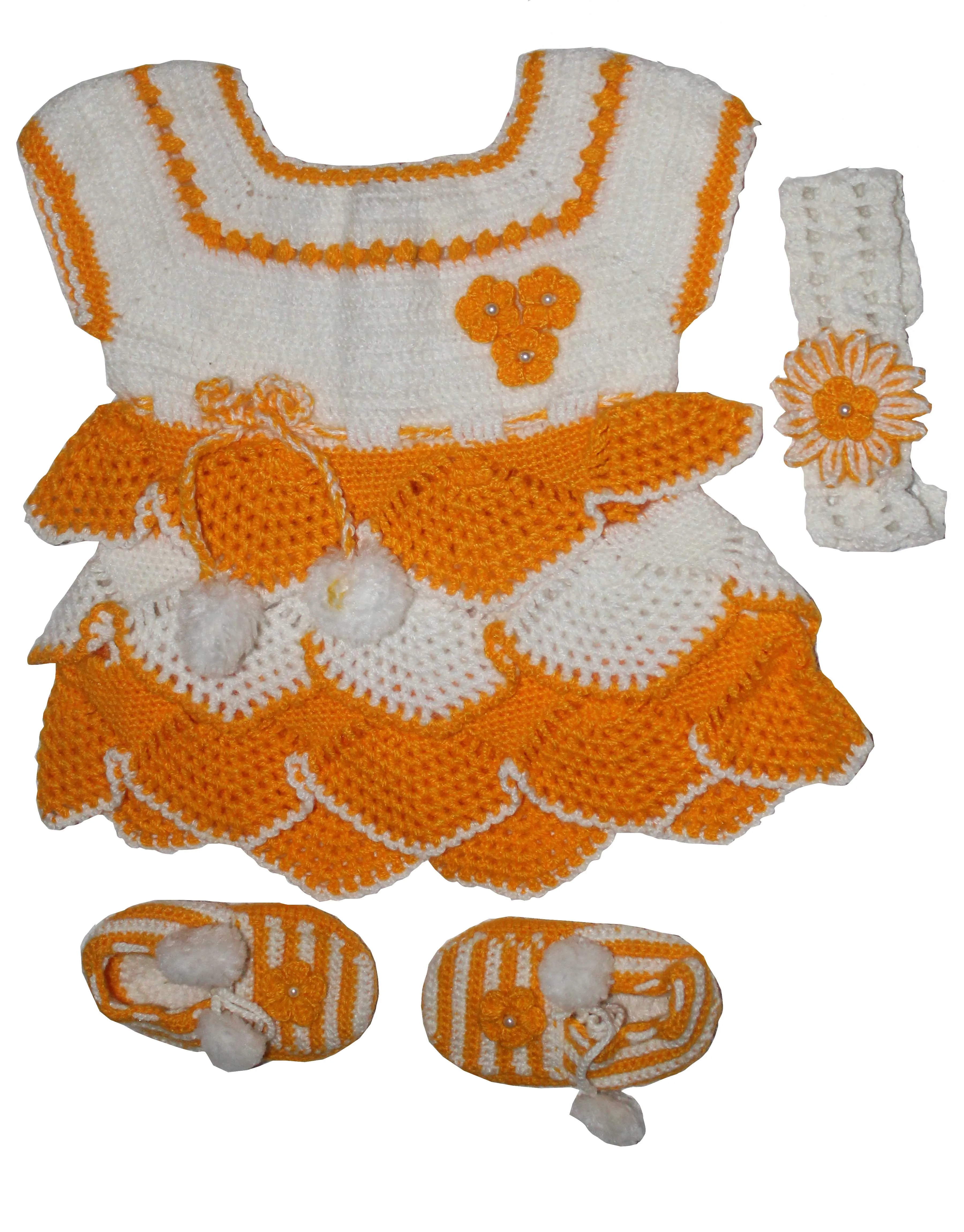 Unique Stylish Handmade Graminarts Designer Woonie Frock Set For Baby - White & Yellow