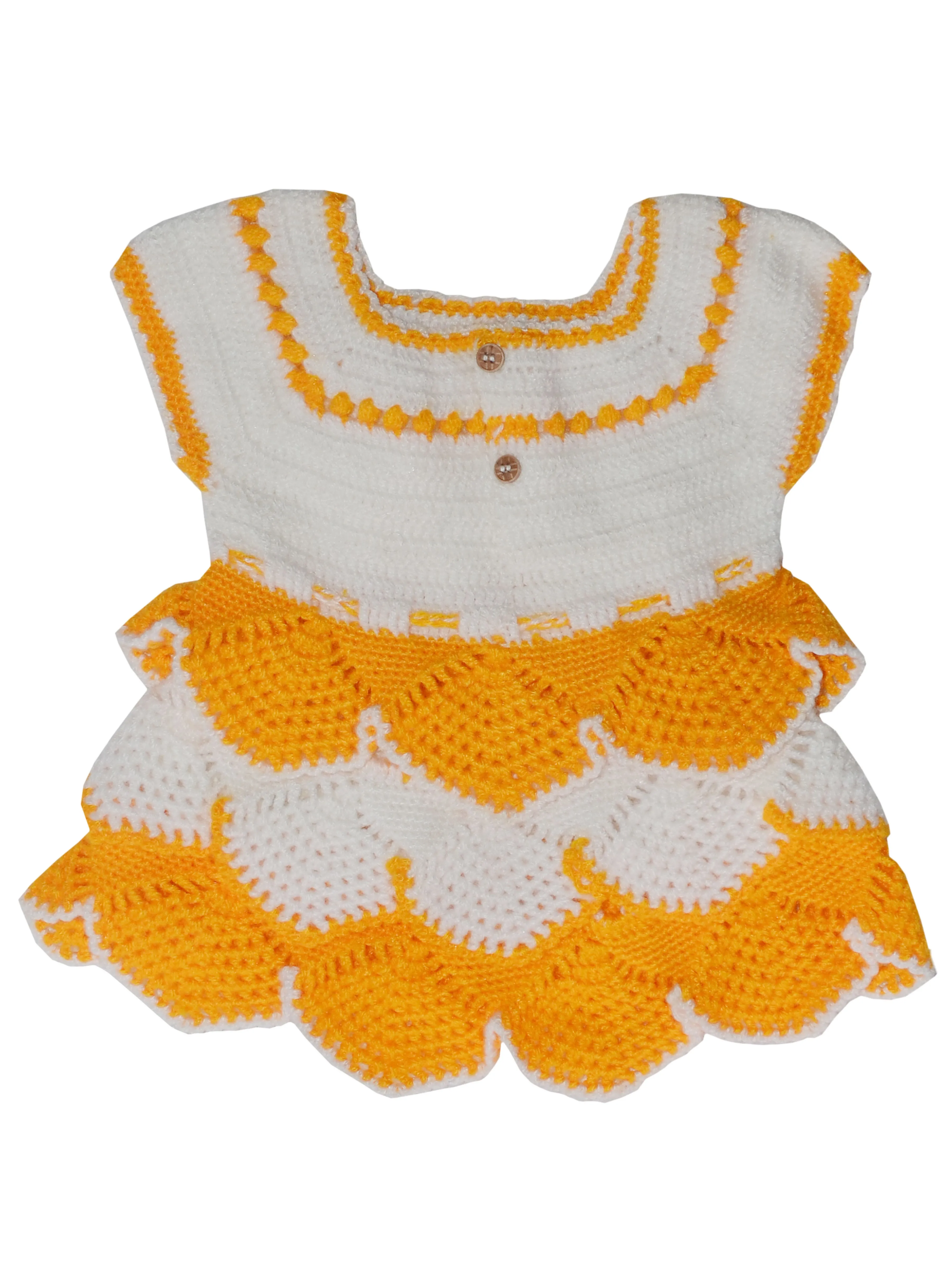 Unique Stylish Handmade Graminarts Designer Woonie Frock Set For Baby - White & Yellow