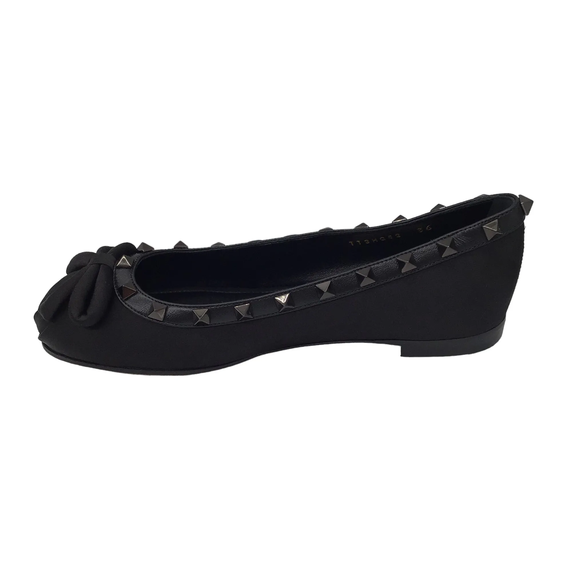 Valentino Black Rockstud Satin Ballet Flats