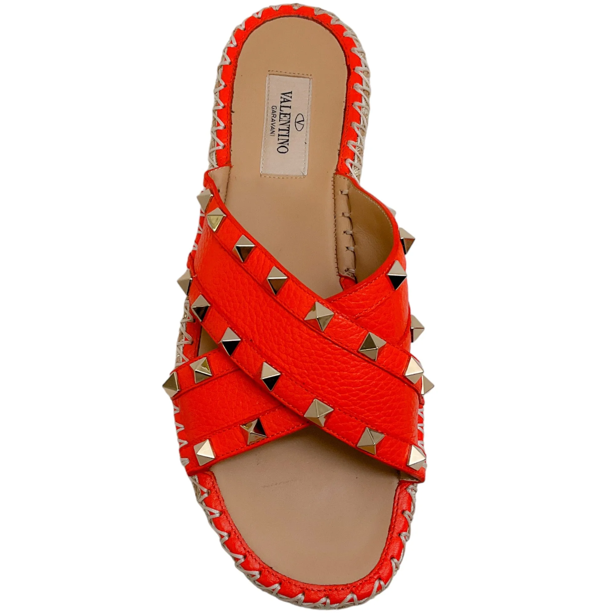 Valentino Orange Leather Rockstud Slide Sandals