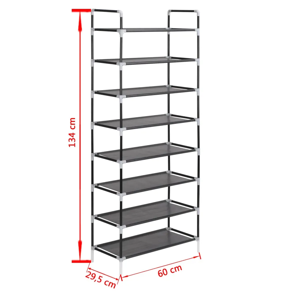 vidaXL Shoe Rack with 8 Shelves Metal and Non-woven Fabric Black