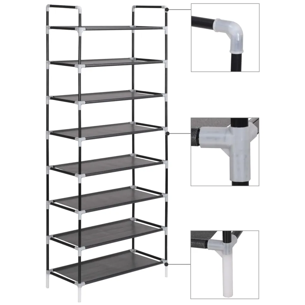 vidaXL Shoe Rack with 8 Shelves Metal and Non-woven Fabric Black