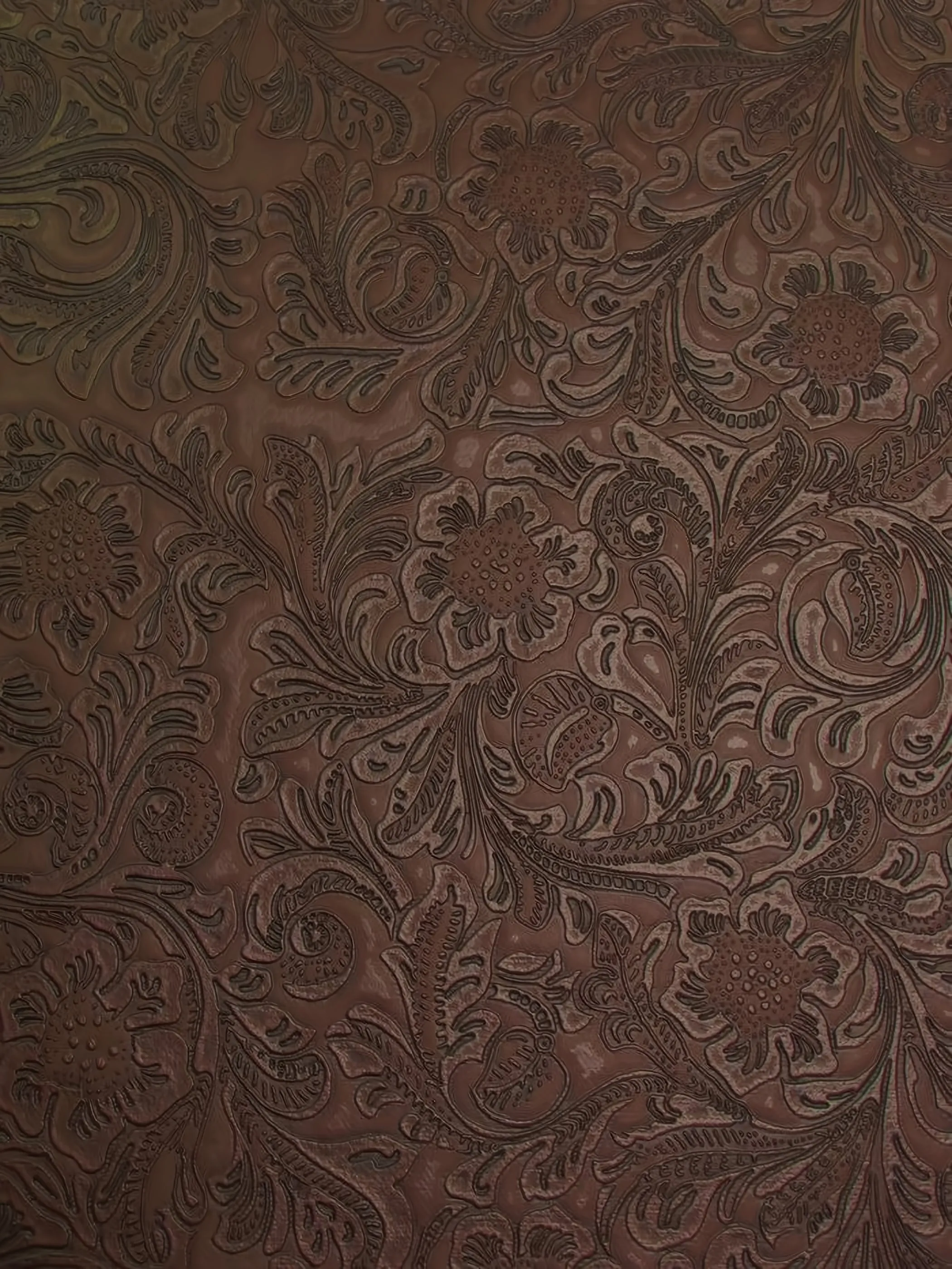 Vintage Western Floral Pu Leather Fabric / Brown / By The Roll - 30 Yards