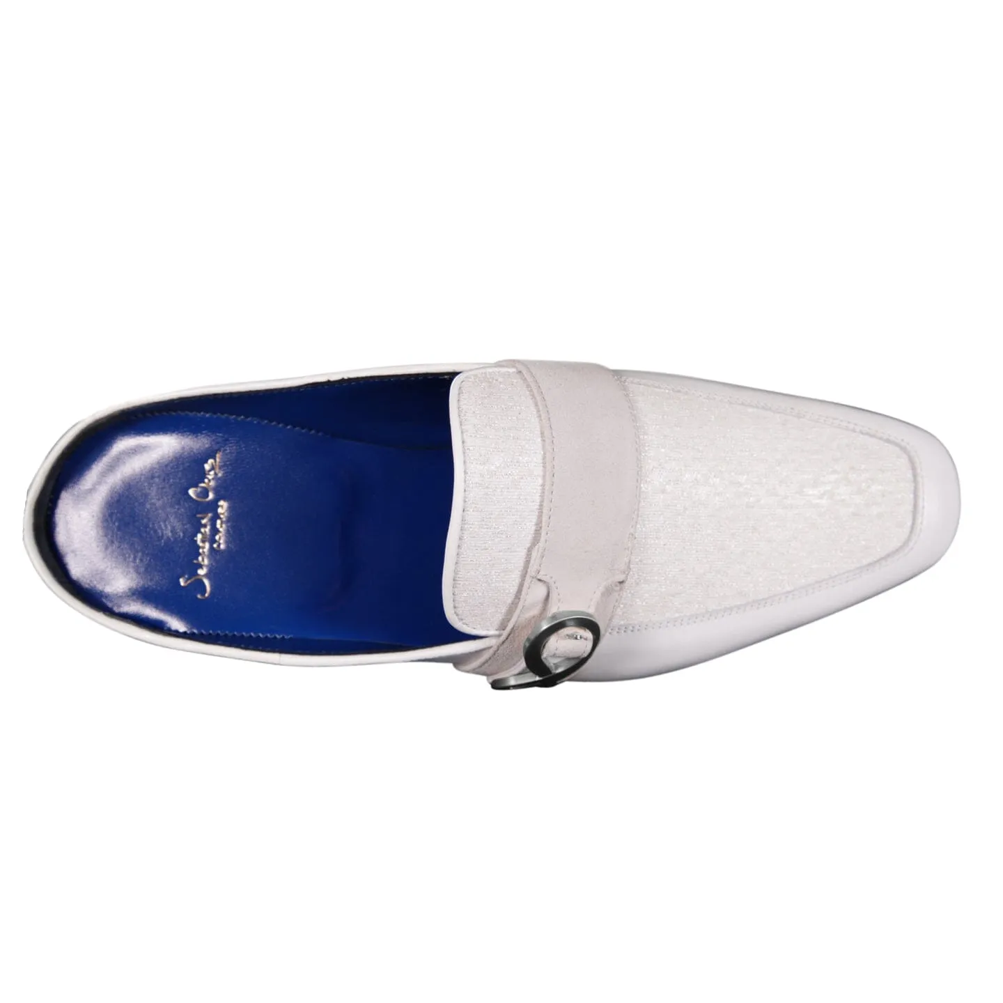 White Diamante With Silver Hardware Leather Slippers