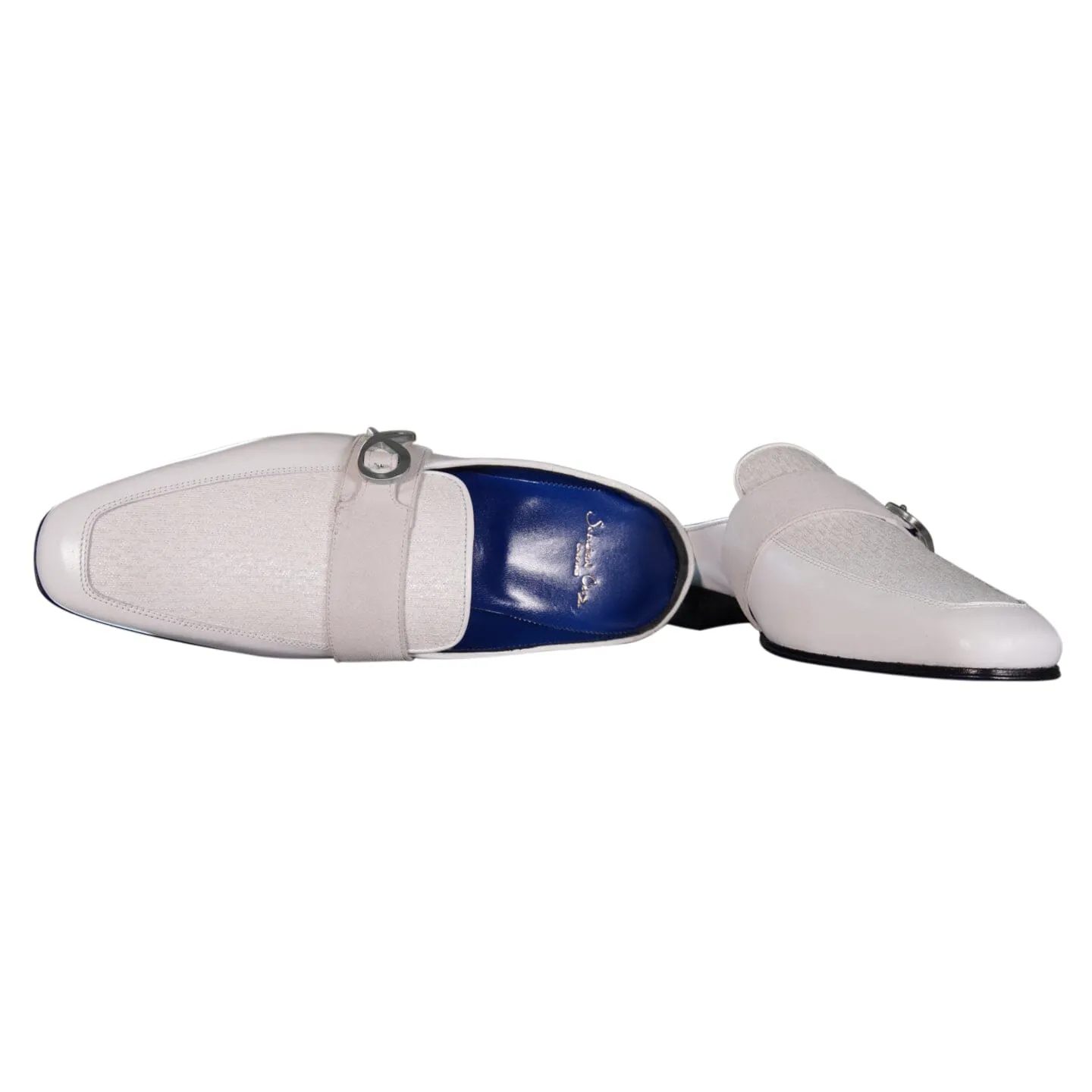 White Diamante With Silver Hardware Leather Slippers