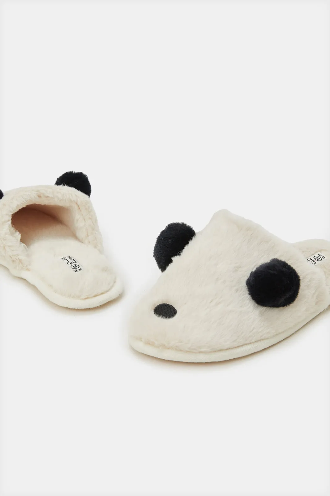 Women Beige Panda Closed Toe Slippers