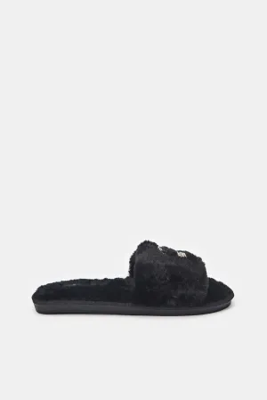 Women Black Crown Slippers