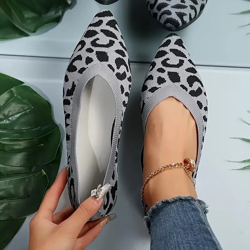 Women's Leopard Print Flat Shoes, Pointed Toe Slip-on Casual Flat Shoes, Women's Lightweight Shoes