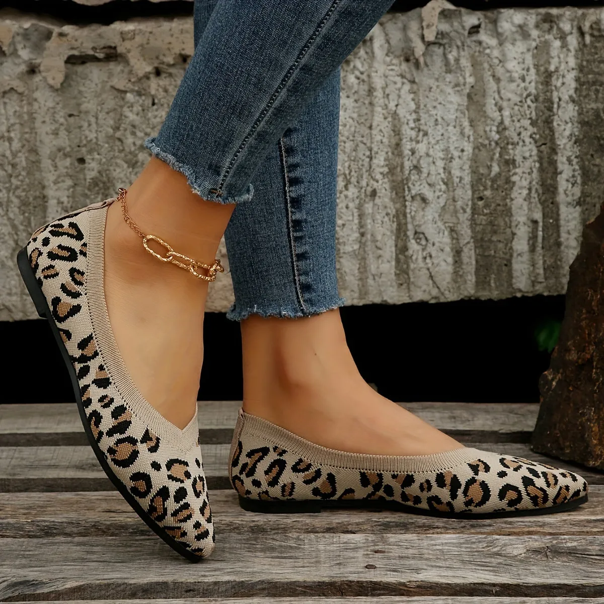 Women's Leopard Print Flat Shoes, Pointed Toe Slip-on Casual Flat Shoes, Women's Lightweight Shoes