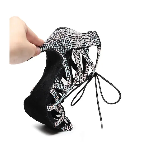 Women's Satin Heels Rhinestone Ballroom Shoes Salsa Shoes Dance Shoes Dance Boots