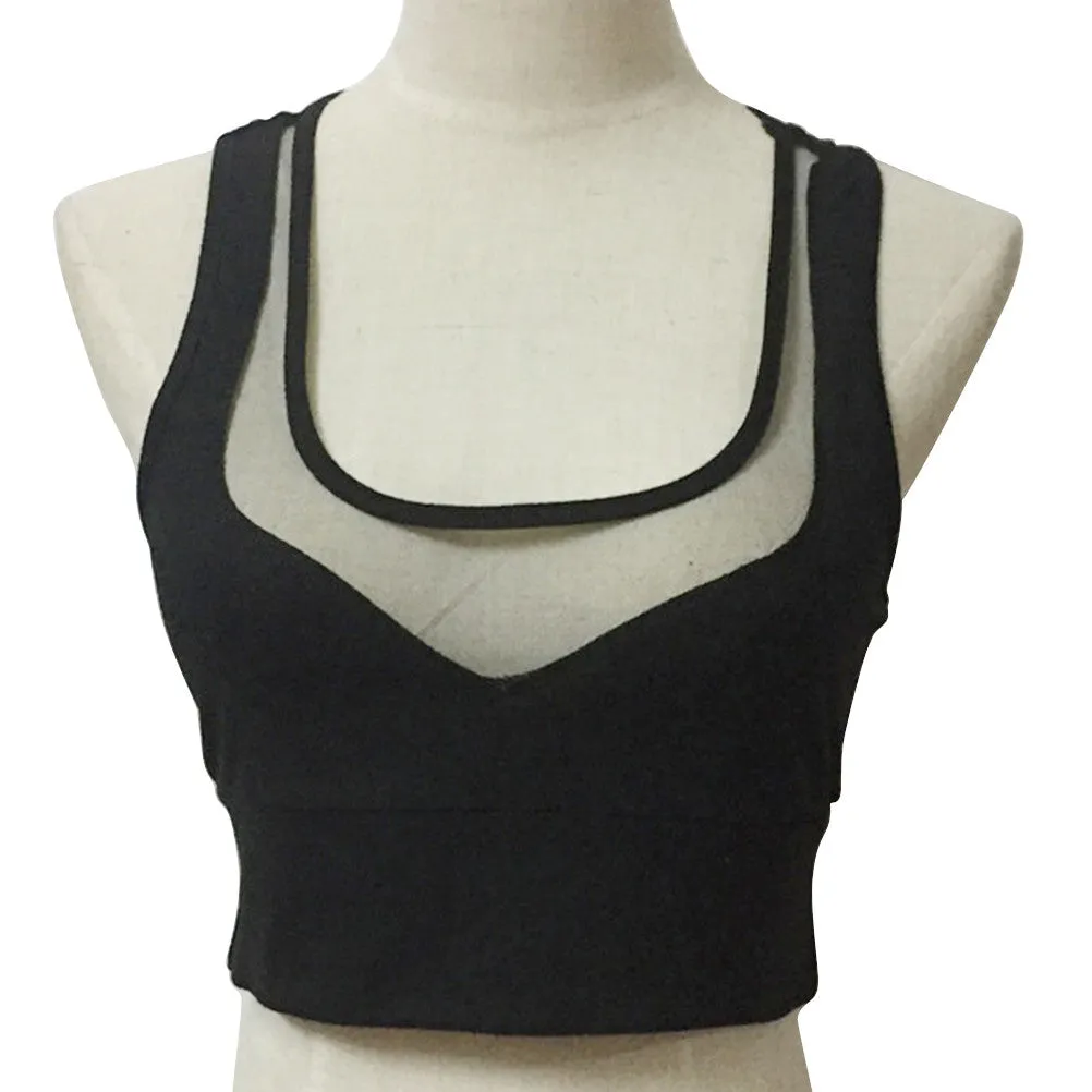 Women's V-Neck Tank Top Mesh Crop Bras Fitness Yoga Gym Top