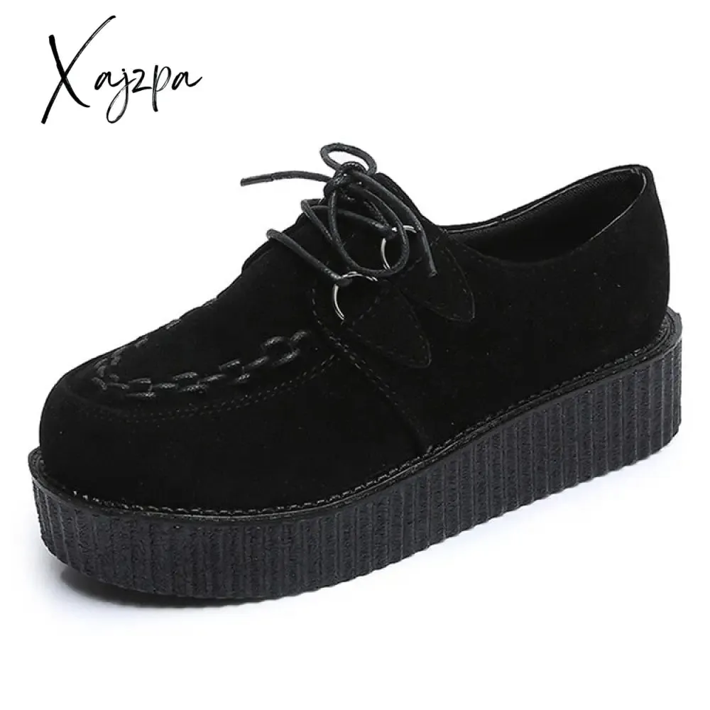 Xajzpa - Platform Women Flat Shoes Punk Gothic Creepers Woman Loafers Y2K Casual Shoes Lightweight Ladies Black Shoes Female Footwear