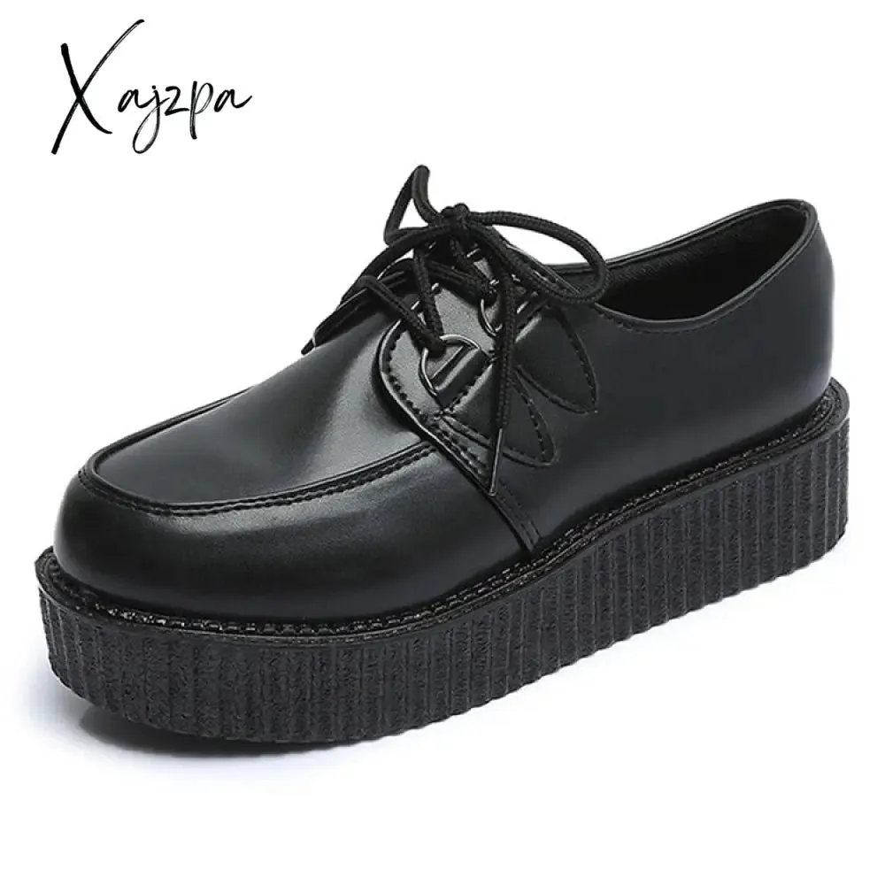 Xajzpa - Platform Women Flat Shoes Punk Gothic Creepers Woman Loafers Y2K Casual Shoes Lightweight Ladies Black Shoes Female Footwear