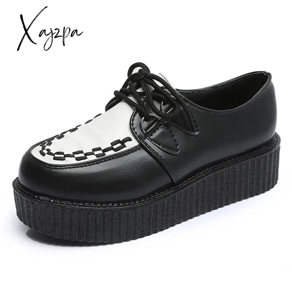 Xajzpa - Platform Women Flat Shoes Punk Gothic Creepers Woman Loafers Y2K Casual Shoes Lightweight Ladies Black Shoes Female Footwear