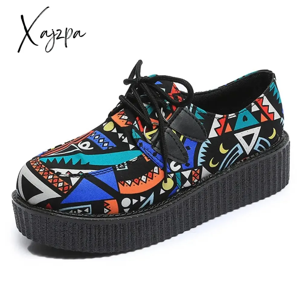 Xajzpa - Platform Women Flat Shoes Punk Gothic Creepers Woman Loafers Y2K Casual Shoes Lightweight Ladies Black Shoes Female Footwear